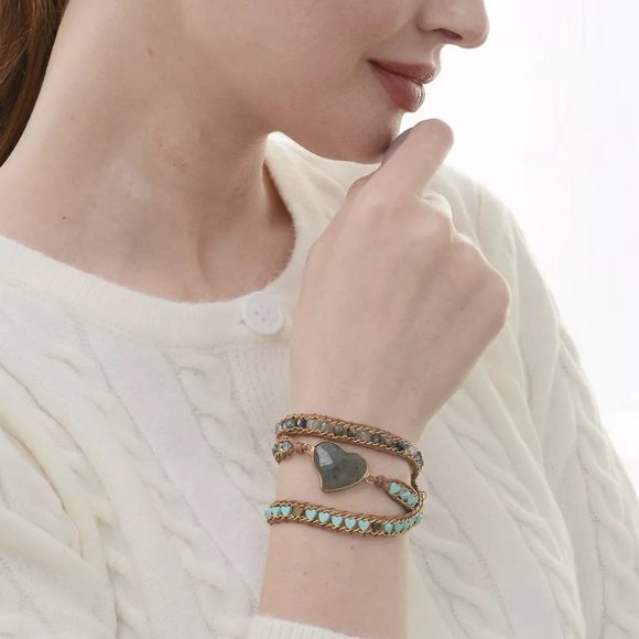 Heart Labradorite Hematite Bohemian Handmade Healing Chakra Women Bracelet Gifts - Picture 4 of 4